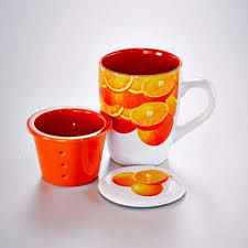 CANECA PORCELANA C/INFUSOR LARANJA 330ml