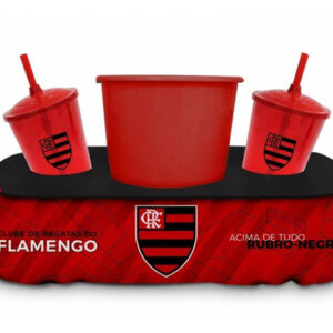 Kit Pipoca Almofada Bandeja Porta 2 Copos Balde Flamengo Presente Pipoca Personalizada